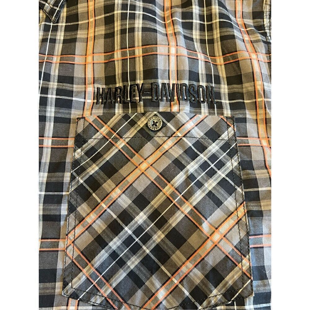 Harley Davidson 3XL short sleeve orange plaid button up polo shirt motorcycle - Picture 7 of 7